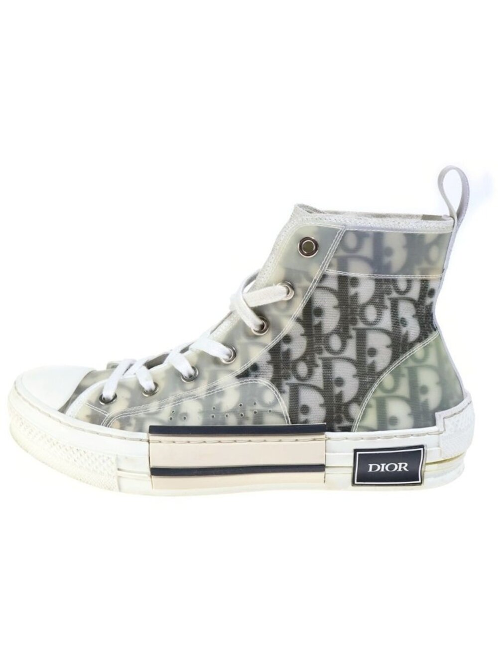 Dior Technical Fabric High-Top Sneakers Oblique Cut Shoes White Gray